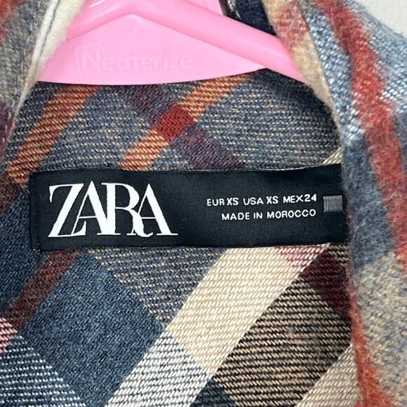 Zara Plaid Long sleeve shacket wool blend button up womens size xs - Picture 7 of 8